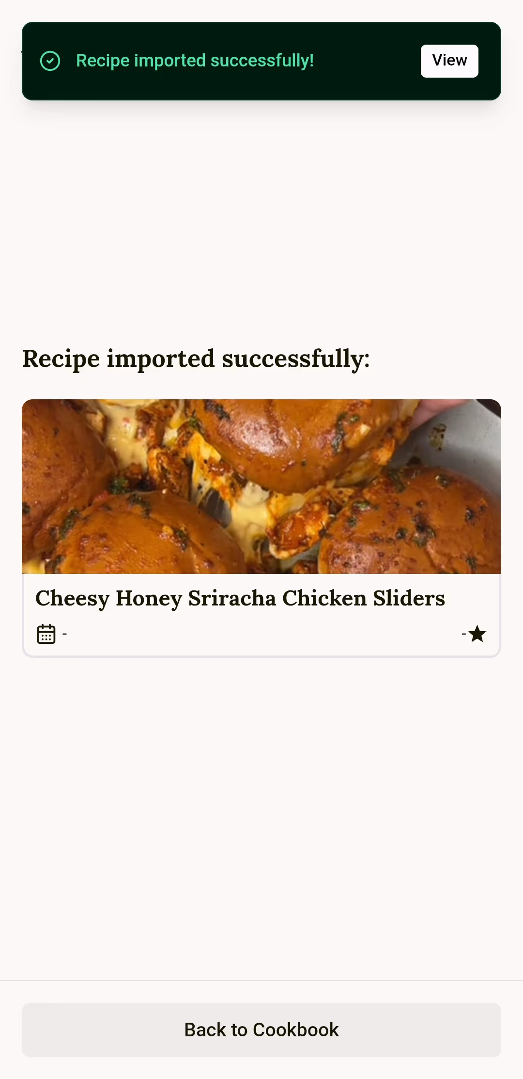 Recipe imported successfully: Cheesy Honey Sriracha Chicken Sliders